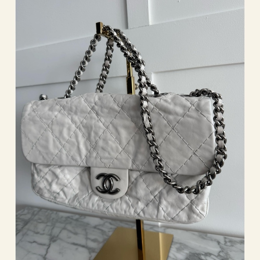 Chanel Classic White Quilted Shoulder Bag